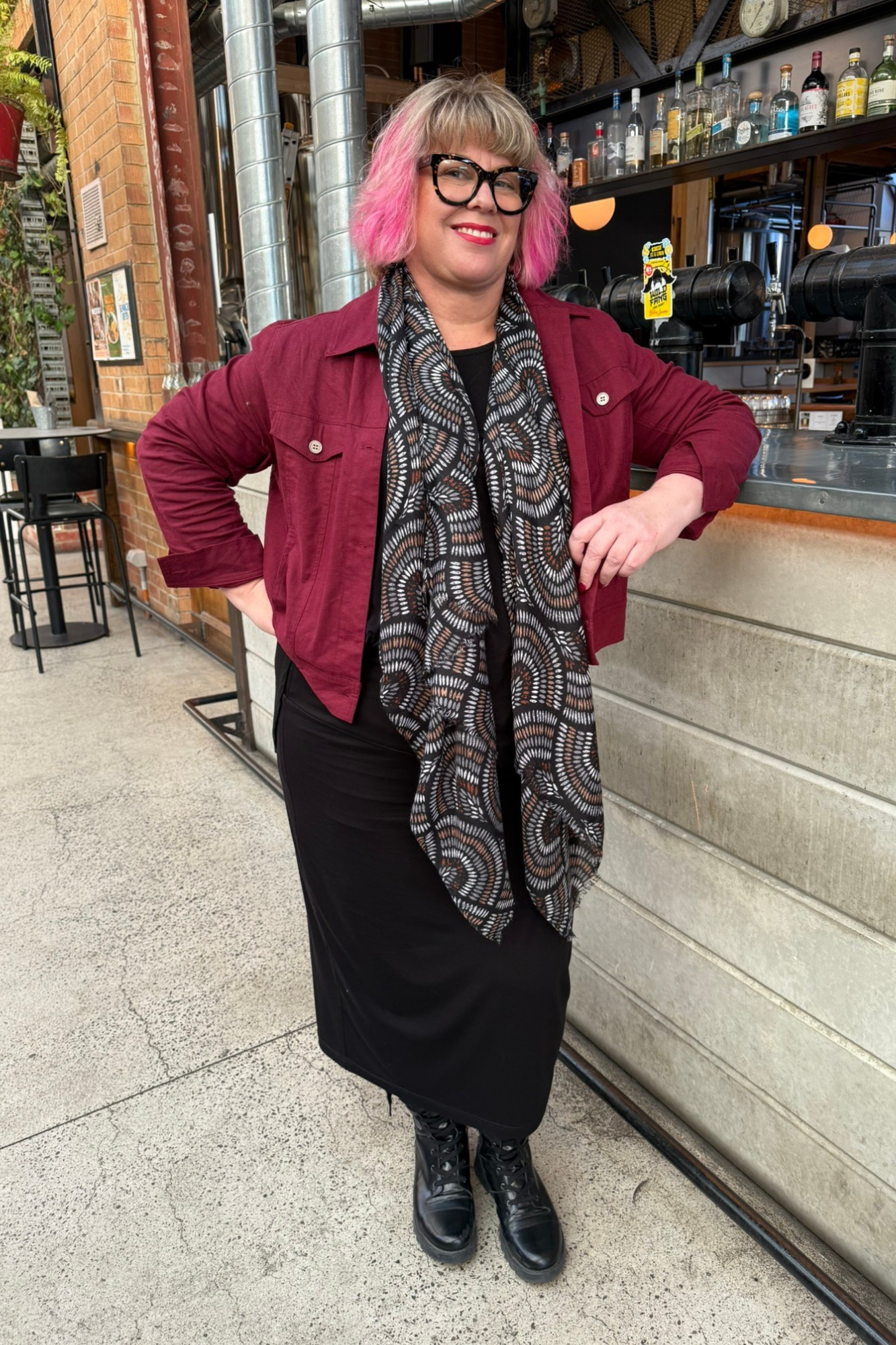 styled black mosaic printed scarf