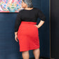 'GRACE' Stretch Corduroy Skirt - Red