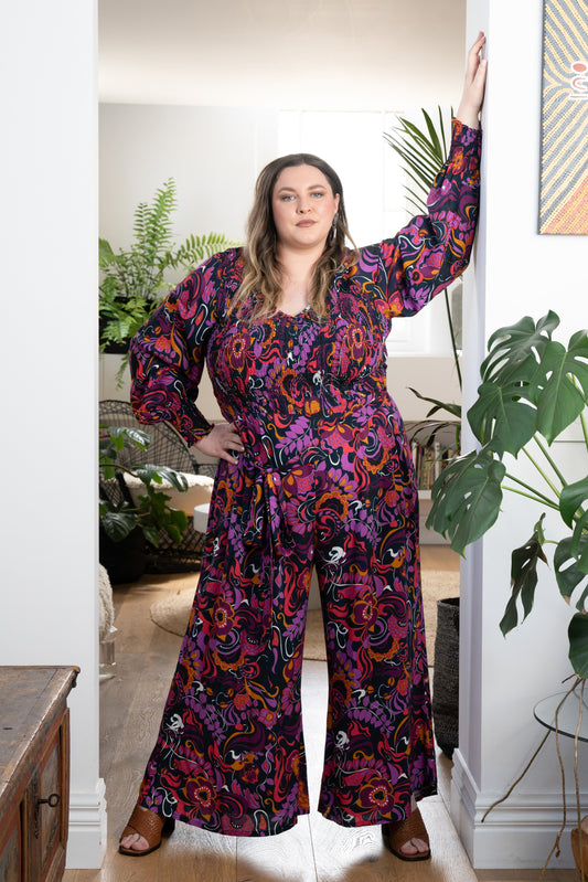 'FEARLESS' Palazzo Jumpsuit - Abstract Floral Print