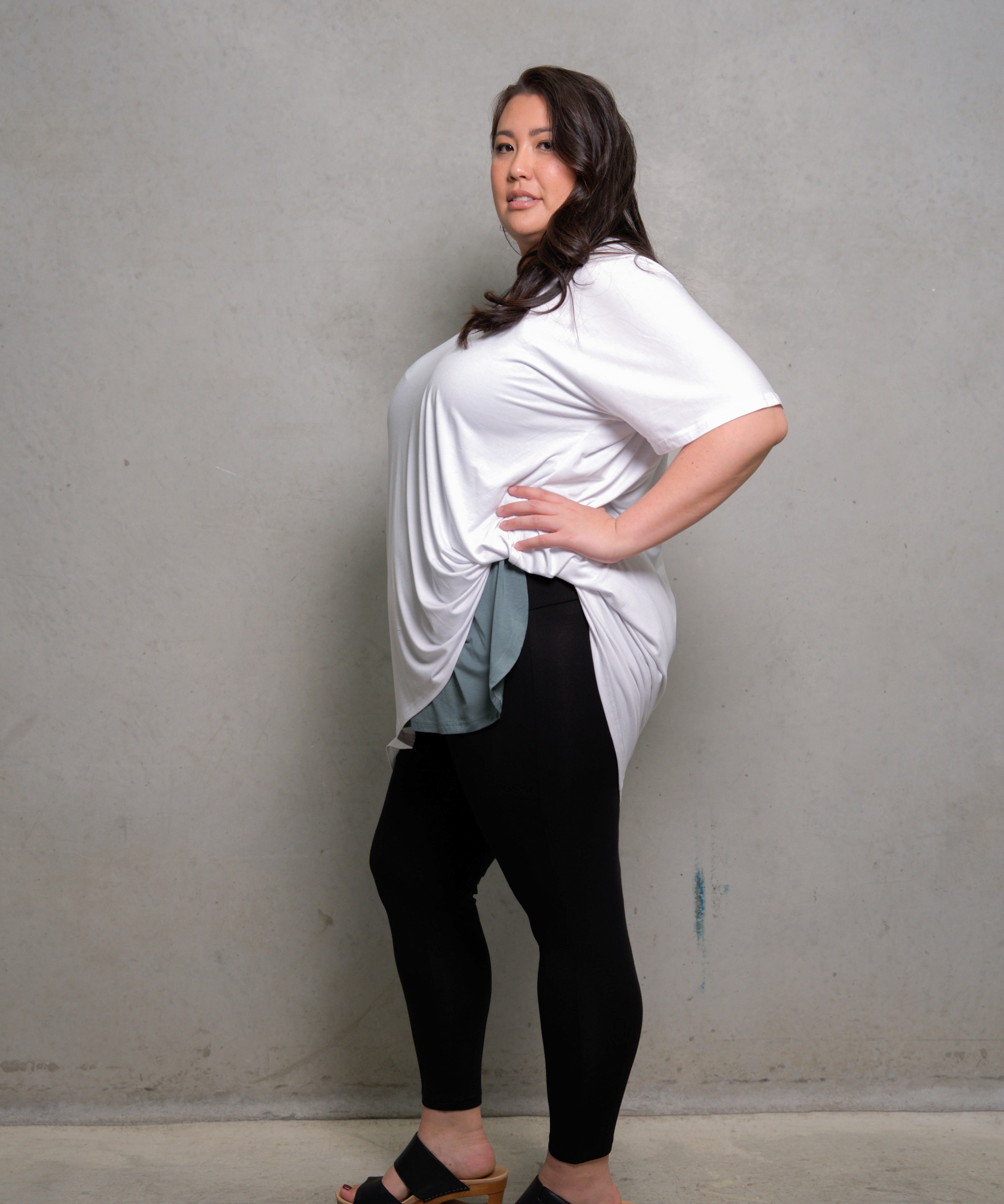 Soft and breathable plus size 'BLISS' bamboo leggings, perfect for layering under dresses or skirts - Black.