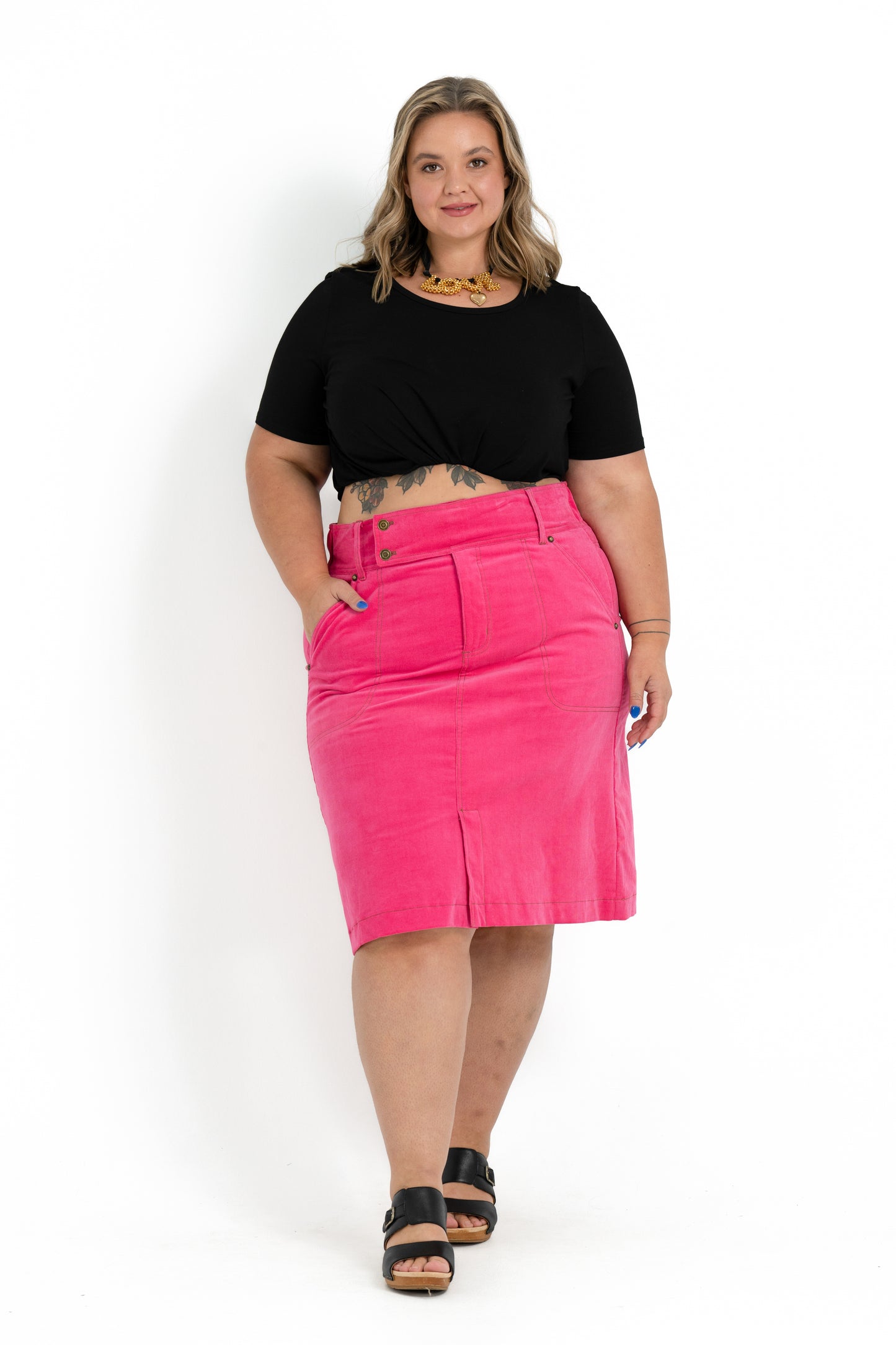 'GRACE' Stretch Corduroy Skirt - PINK