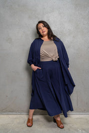 Comfy plus size culottes made from soft viscose, offering a skirt look with pants convenience for warm weather.