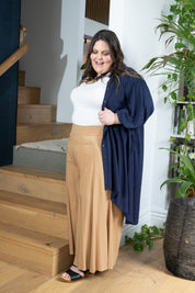 Sassy drawstring top in painter smock style, versatile for day or night wear. Perfect for plus size clothing.
