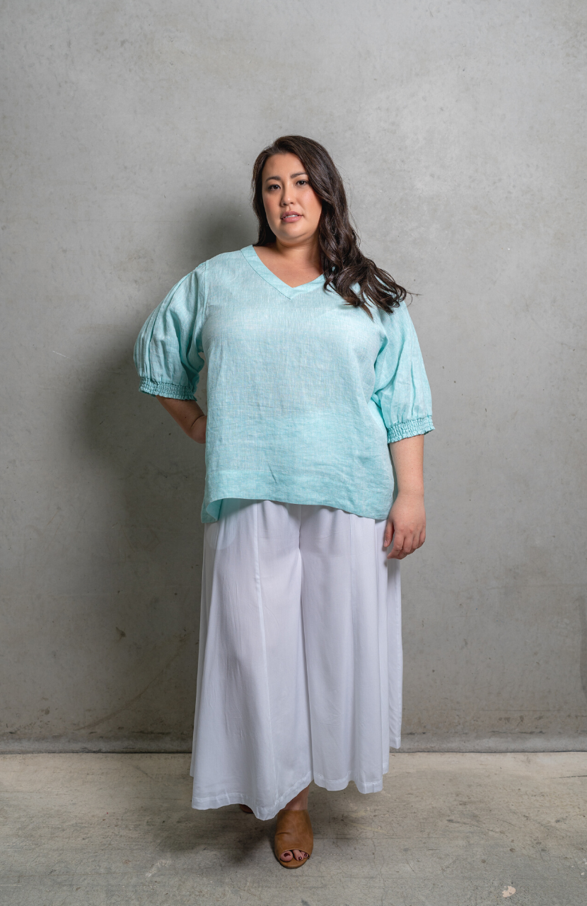 'HOLLY' Linen Top - Teal